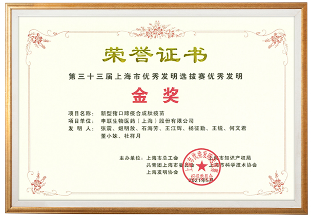 第三十三届上海市优秀发明选拔赛优秀发明金奖